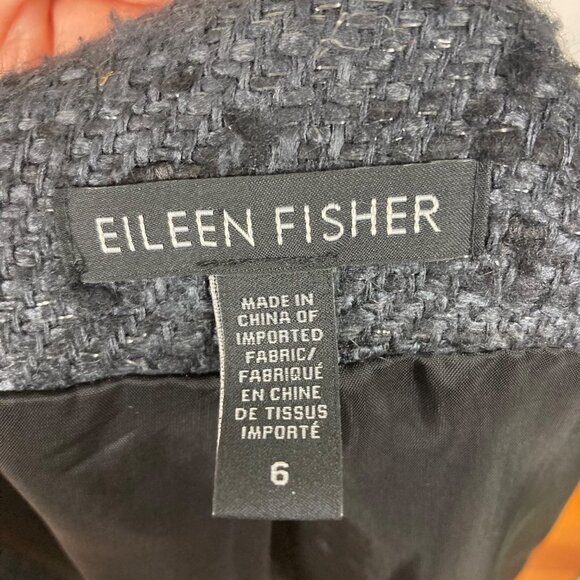 Eileen Fisher Open Blazer Jacket Womens 6 Black Silver Slubby Lined - Picture 5 of 11